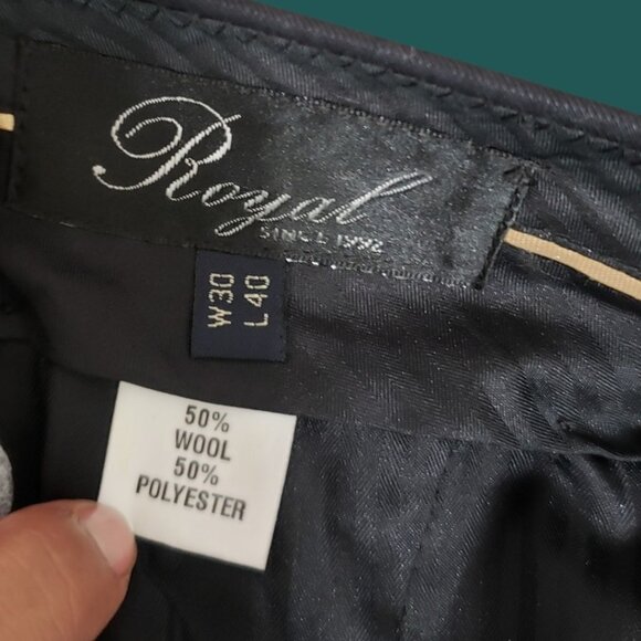 Royal Pinstripe Dress Pants Wool Blend  Formal  Mid-Rise Black Size 30/40 - Picture 3 of 16